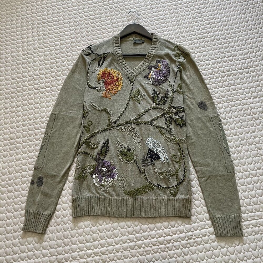 NWD Kenzo men's Embroidered linen blend sweater Size M Khaki